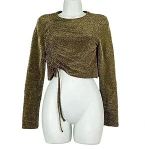 Sparkle Metallic Long Sleeve Top MEDIUM Wild Fable Women's Black Gold